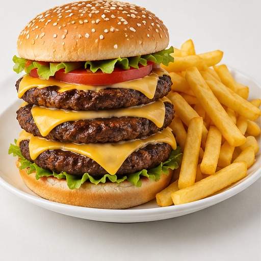 Tripple Decker Burger & Fries