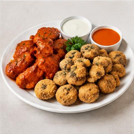 Buffalo Wings & Crumbed Mushrooms
