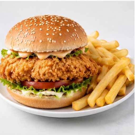 CRUMBED CHICKEN BURGER & CHIPS