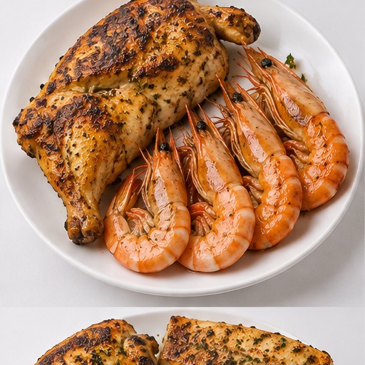 Half Chicken Deboned & 4 Queen Prawns