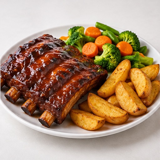 Beef Ribs with Veggies & Potato Wedges
