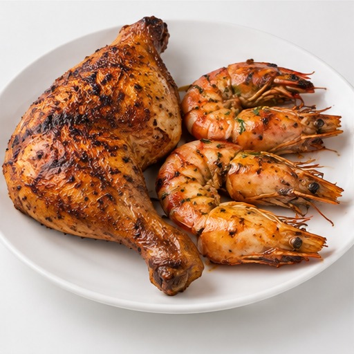Quarter Chicken & 4 Queen Prawns