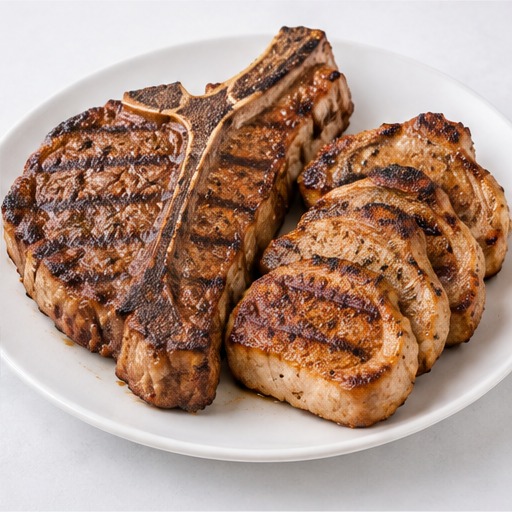T-Bone Steak and Pork Chops