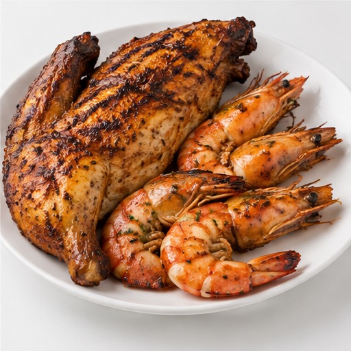 Half Chicken & 4 Queen Prawns