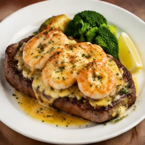 Cheesy Garlic Prawn Steak