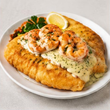 Cheesy Garlic Prawn Hake