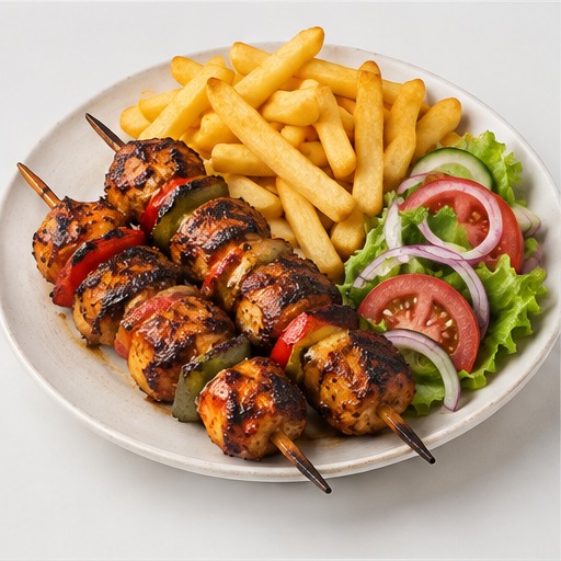 2 Kebabs, Chips & Salad