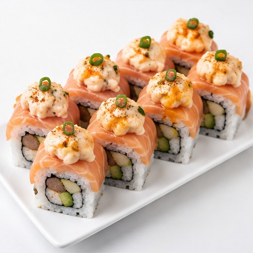 Salmon Roll Topped with Creamy Prawn (8pc)