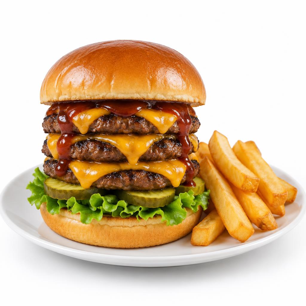 Phanda Cheese BBQ Triple Burger + Chips