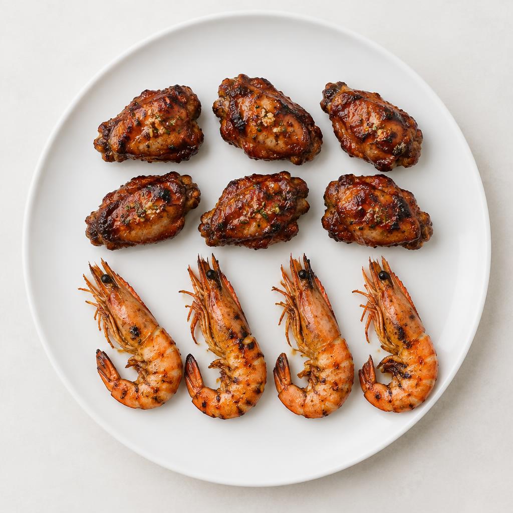 6pc BBQ Garlic Wings and 4pc Prawns